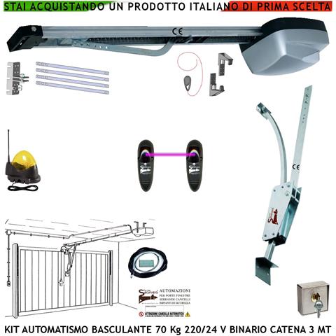 Kit Motore 220/24 V Da Soffitto Automatismo Per Porta Basculante 70 Kg Faro Antenna Selettore Binario Alluminio Catena - Foto 1