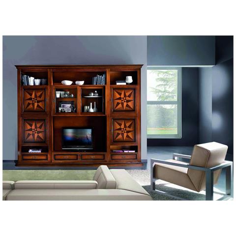 Parete Attrezzata Porta Tv In Legno Tinta Noce L. 306 P. 43 H. 236 - Foto 1