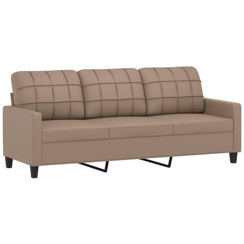 Divano A 3 Posti Con Poggiapiedi Cappuccino 180cm In Similpelle - Foto 2