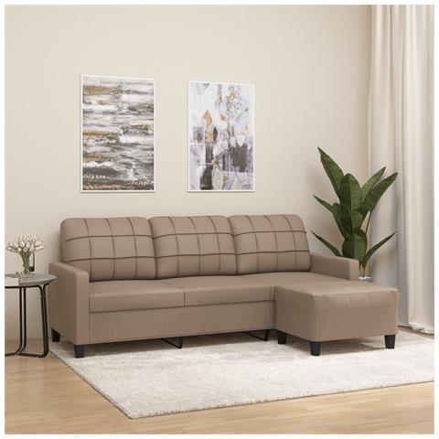 Divano A 3 Posti Con Poggiapiedi Cappuccino 180cm In Similpelle - Foto 6