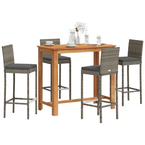 Set Bar Giardino 5pz Grigio Legno Massello Acacia E Polyrattan - Foto 8