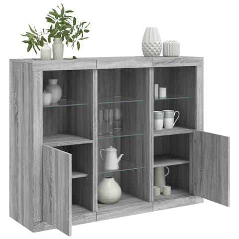 Credenze Con Luci Led 3 Pz Grigio Sonoma In Legno Multistrato - Foto 1