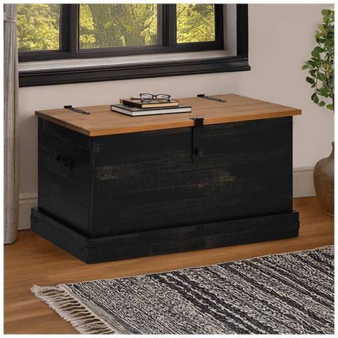 Cassapanca Halden Nero 91x48x47 Cm In Legno Massello Di Pino - Foto 1