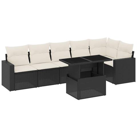 Set Divani Da Giardino Con Cuscini 7pz Nero Polyrattan - Foto 2