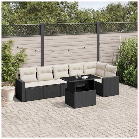 Set Divani Da Giardino Con Cuscini 7pz Nero Polyrattan - Foto 1