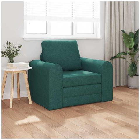 Divano Letto a Pavimento 2-in-1 Verde Scuro 98x71x83 cm Tessuto - Foto 2