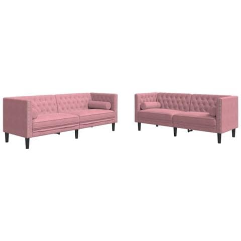 Set Divani Chesterfield 2pz con Cuscini Rosa Velluto - Foto 1