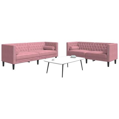 Set Divani Chesterfield 2pz con Cuscini Rosa Velluto - Foto 2