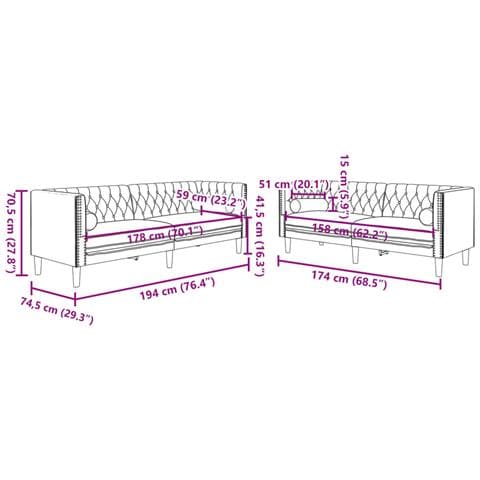 Set Divani Chesterfield 2pz con Cuscini Rosa Velluto - Foto 8