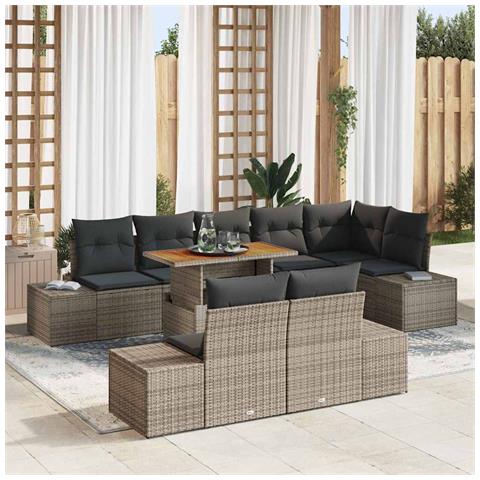 Set da Pranzo da Giardino con Cuscini Grigi in Polyrattan e Acacia - Foto 2