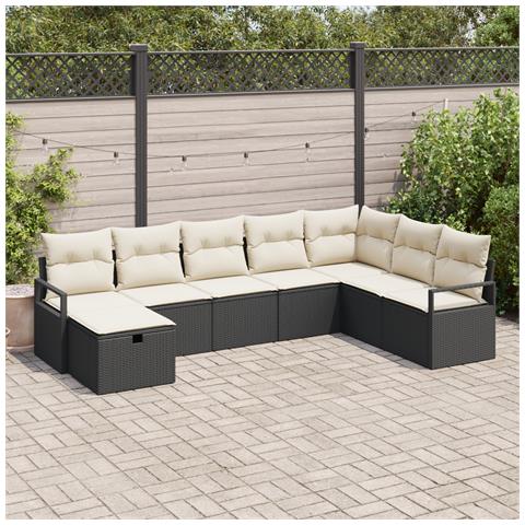 Set di Divani da Giardino in 8 Pezzi con Cuscini Nero Polyrattan, Divano da Giardino a 2 Posti con Cuscini Nero Polyrattan - Foto 2