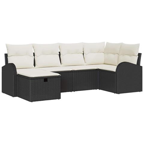 Set Divano Giardino 6 Pezzi con Cuscini Rattan Polirattan Nero - Foto 1