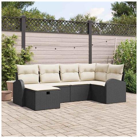 Set Divano Giardino 6 Pezzi con Cuscini Rattan Polirattan Nero - Foto 2