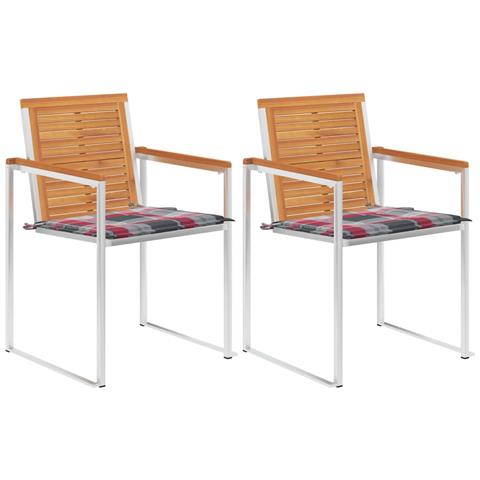 Sedie da Giardino 2 pz con Cuscini in Legno Acacia e Acciaio - Foto 1