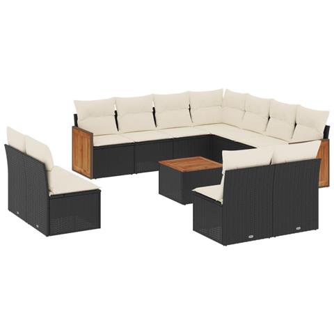 Set Divani da Giardino 12 pz con Cuscini Nero in Polyrattan - Foto 1