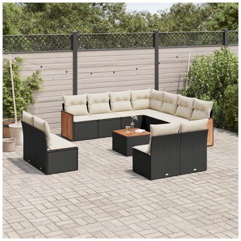 Set Divani da Giardino 12 pz con Cuscini Nero in Polyrattan - Foto 2