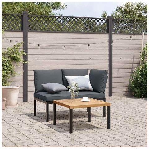 Set Divani da Giardino 2 pz con Cuscini in Alluminio Nero - Foto 2