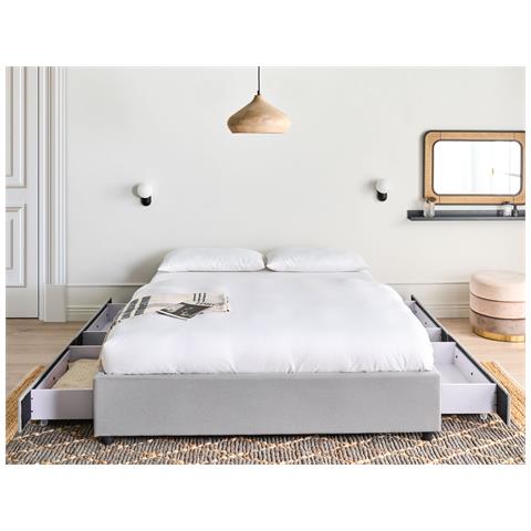 Letto Con Cassetti Contenitore Senza Testata Tessuto Prades 160 X 200 Cm Grigio Chiaro - Foto 1