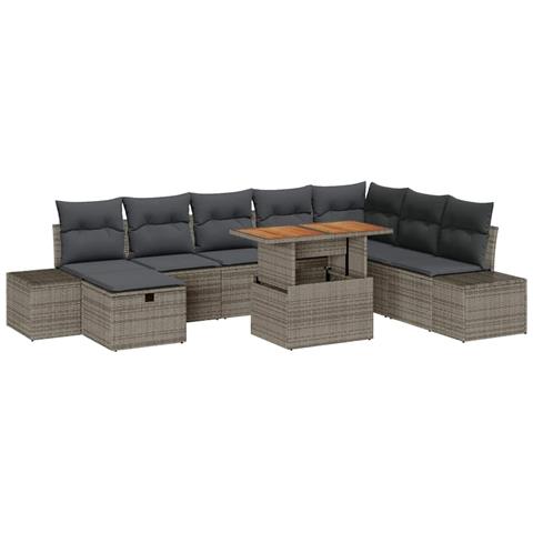 Set Divano da Giardino 9 pcs Grigio Poly Rattan - Foto 1