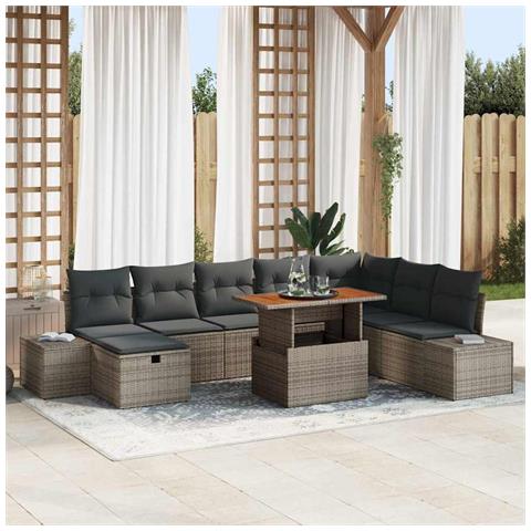 Set Divano da Giardino 9 pcs Grigio Poly Rattan - Foto 2