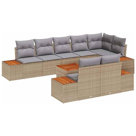 Set Divano da Giardino con cuscino 9 pcs beige e grigio chiaro - Foto 1