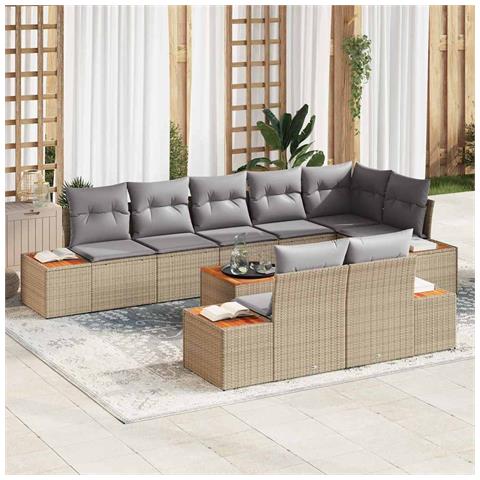 Set Divano da Giardino con cuscino 9 pcs beige e grigio chiaro - Foto 2