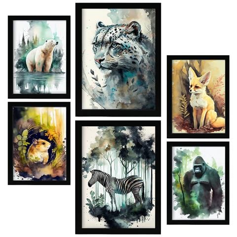 Set Di 6 Stampe Illustrazioni Di Animali In Paesaggi Naturali Del Nord E Del Sud, Design D'interni Realistico In Stile Acquerello A3 & A4 Senza Cornice - Foto 1