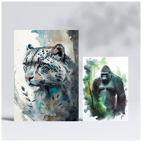 Set Di 6 Stampe Illustrazioni Di Animali In Paesaggi Naturali Del Nord E Del Sud, Design D'interni Realistico In Stile Acquerello A3 & A4 Senza Cornice - Foto 2