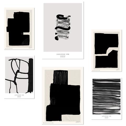 Set Di 6 Stampe Illustrazioni Di Design In Bianco E Nero Con Inchiostro Giapponese Per Decorare Le Pareti Delle Stanze Della Tua Casa A3 & A4 Senza Cornice - Foto 1