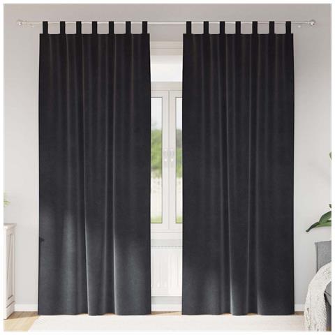 Tende con tende 2 pcs Grigio scuro 140 x 225 cm Velluto - Foto 2