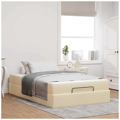 Struttura del letto con materasso Crema 120 x 190 cm Tessuto - Foto 2