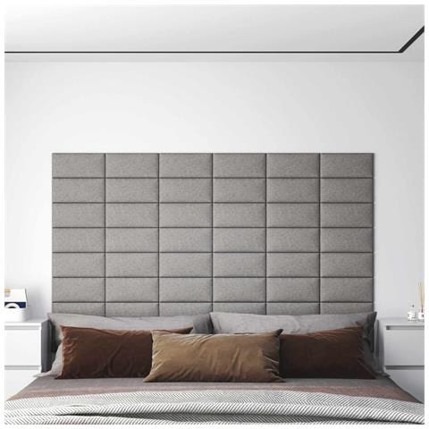 Testiera da Parete 12 pcs Grigio chiaro 30 x 15 cm Tessuto - Foto 2