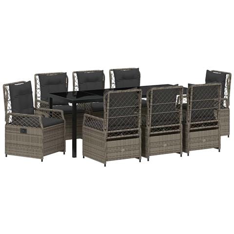 Set da Pranzo per Giardino 9 pcs Grigio polyrattan - Foto 1