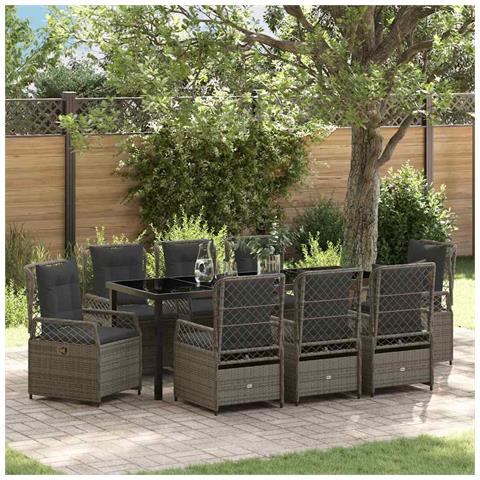 Set da Pranzo per Giardino 9 pcs Grigio polyrattan - Foto 2