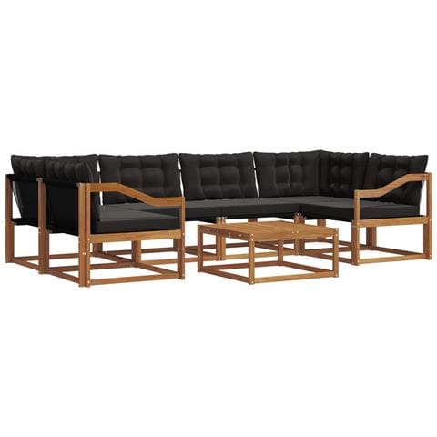 Set di divani da esterno con cuscino 7 pcs Naturale e Nero - Foto 1