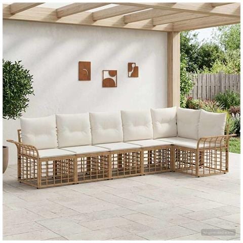 Set di divani da esterno 6 pcs Naturale e Bianco Crema - Foto 2