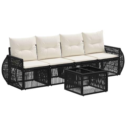 Set Divano da Giardino 5 pcs Nero e Bianco Crema polyrattan - Foto 1