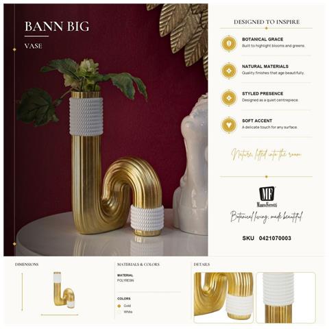 Vaso Bann Big Bianco E Oro In Resina 14,5x25 Cm - Foto 7