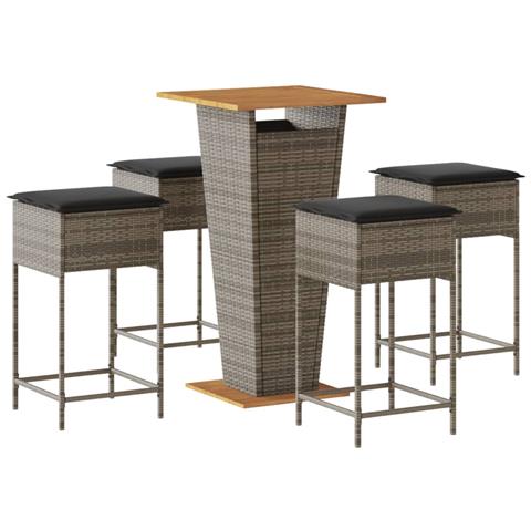 Set Bar da Giardino 5 pz con Cuscini in Polyrattan Grigio - Foto 1