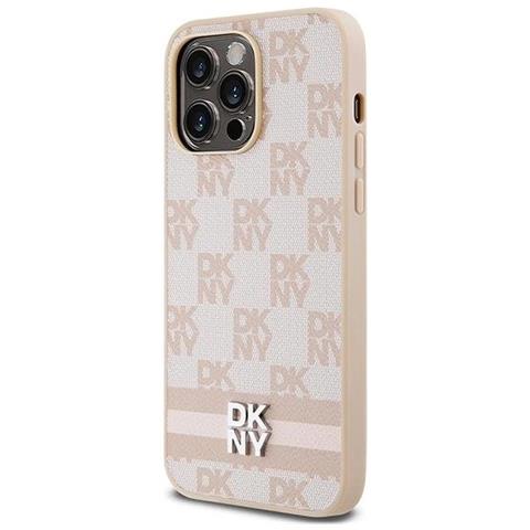 Dkny Custodia In Pelle Con Motivo A Scacchi E Righe Per Iphone 14 Pro Max - Rosa - Foto 1