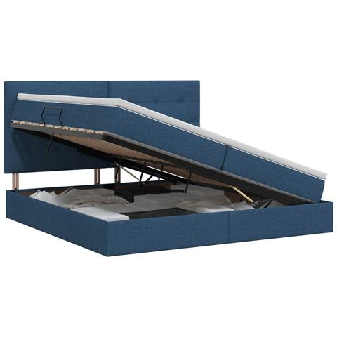 Letto con contenitore e materasso Blu 200 x 200 cm Tessuto - Foto 1
