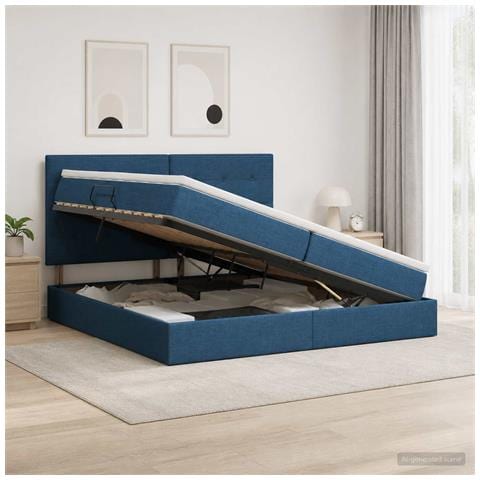 Letto con contenitore e materasso Blu 200 x 200 cm Tessuto - Foto 2