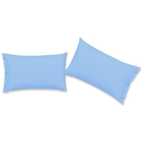 Coppia 2 Federe Cuscino Letto 100% Cotone Tinta Unita Sfoderabile Bottoni Laterali Federe Azzurro - Foto 1