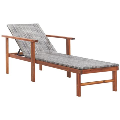 Lettino Prendisole Polyrattan e Legno Massello di Acacia Grigio - Foto 1