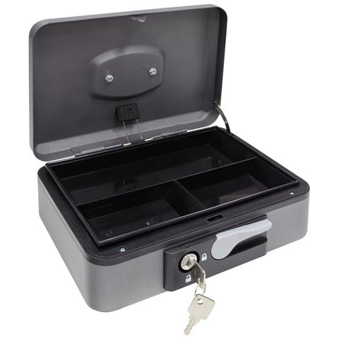 Popup C9736 Cassetta Di Sicurezza Con Chiave E Pulsante Per Contare E Trasportare Denaro | Cassetta Portavalori In Acciaio Con Vassoio Portamonete | Cassaforte Portatile Larghezza 25cm | grigio - Foto 3