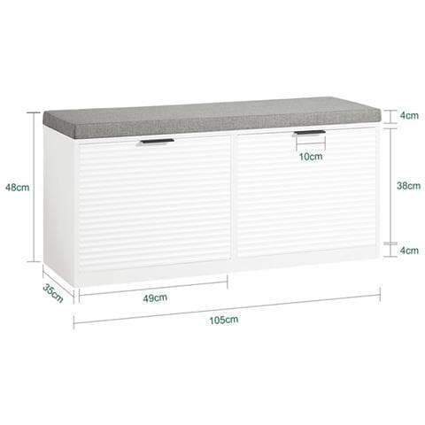 Panca Da Ingresso Scarpiera Con Sedile Scarpiera Con 2 Ribalte Bianco 105x35x48 Cm Fsr147-w - Foto 2