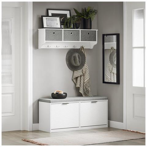 Panca Da Ingresso Scarpiera Con Sedile Scarpiera Con 2 Ribalte Bianco 105x35x48 Cm Fsr147-w - Foto 5