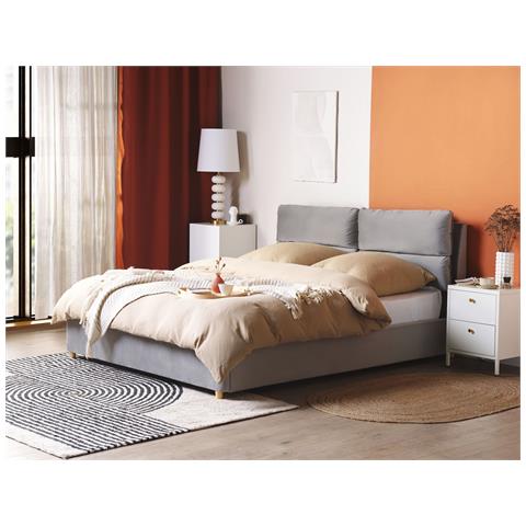 Letto Matrimoniale Con Contenitore Velluto Grigio Chiaro 160 X 200 Cm Batilly - Foto 1