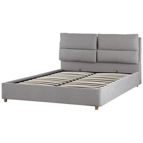 Letto Matrimoniale Con Contenitore Velluto Grigio Chiaro 160 X 200 Cm Batilly - Foto 7