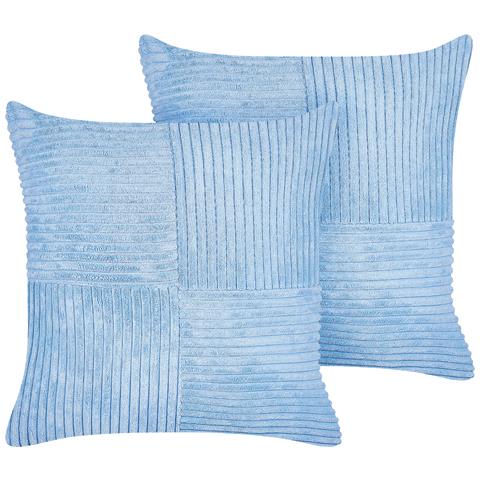Set Di 2 Cuscini Millet Velluto A Coste 43 X 43 Cm Blu Trama Geometrica - Foto 2